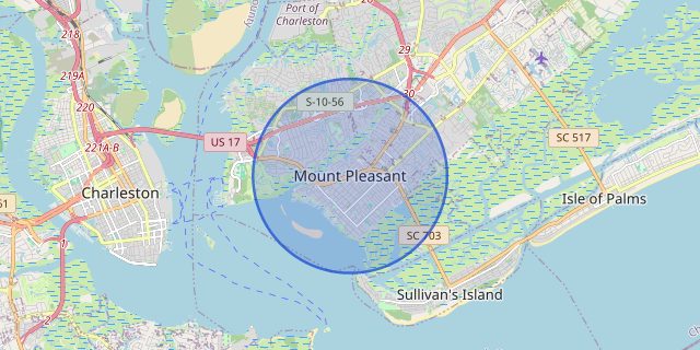 Map of the area around Mount Pleasant, SC